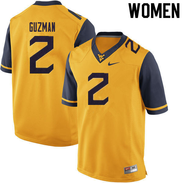 NCAA Women's Noah Guzman West Virginia Mountaineers Yellow #2 Nike Stitched Football College 2020 Authentic Jersey EB23W78VY